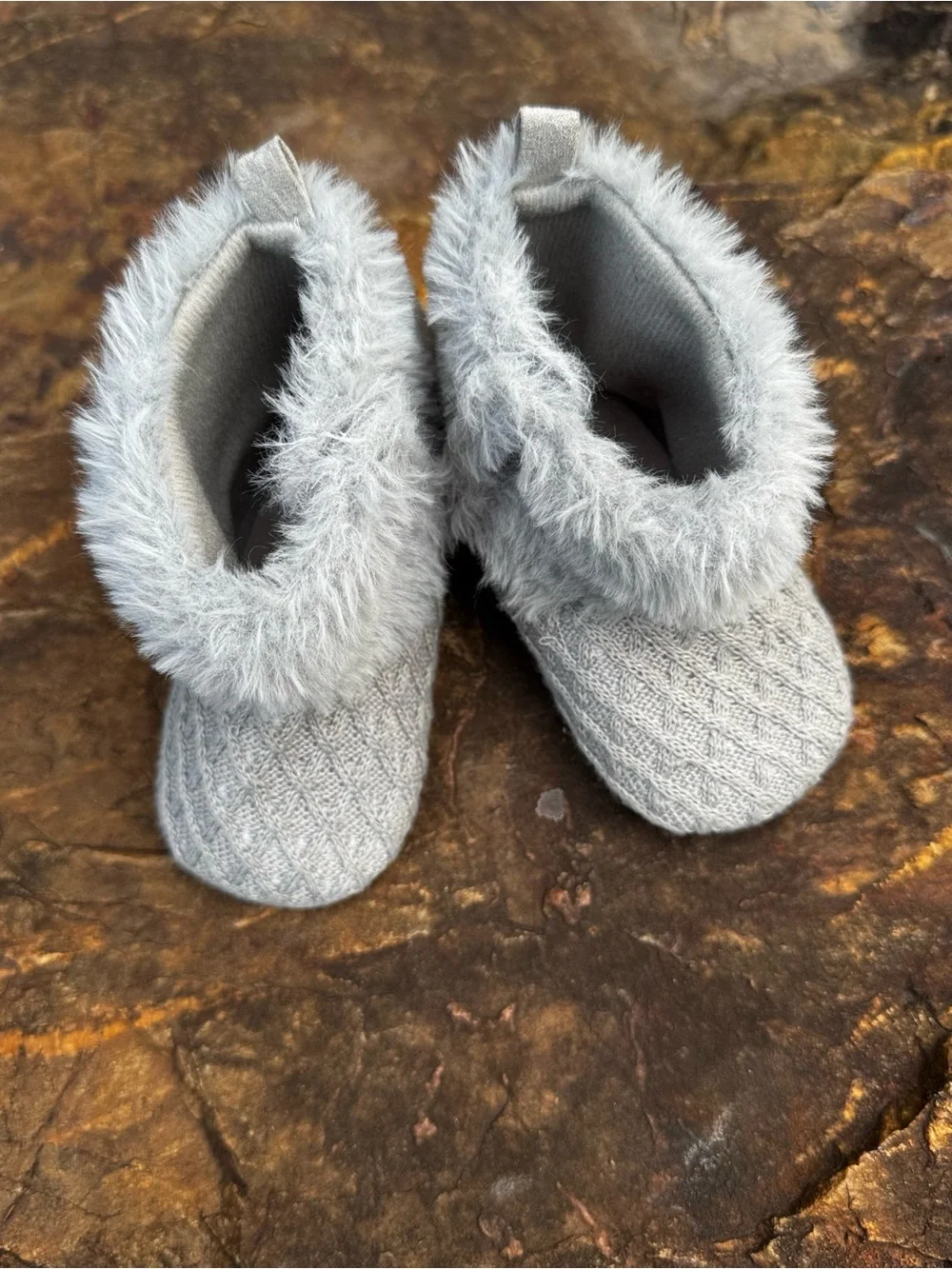 Cozy Gray Faux Fur Knit Baby Booties - Kids Shoes